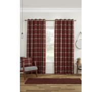 Sundour Carnoustie Tartan Eyelet Curtains 90x54 In Red