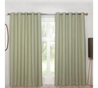 Sundour Cosmos Blackout Ready Made Solid Colour Eyelet Curtains Green 66X72"