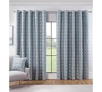Sundour Dakota Green Geometric Fully Lined Eyelet Curtain Pair 66x90