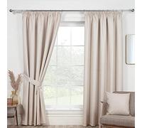 Sundour Eclipse Blackout Pencil Pleat Curtains Natural Beige 90x90 Fully Lined Curtain Pair