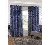 Sundour Kelso Navy Eyelet Curtains 46" x 90" Geometric Fully Lined Pair, 46" Wide x 90" Drop (117x229cm)