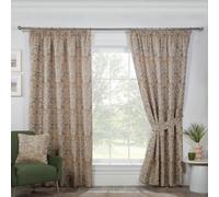 Sundour Kyoto Fully Lined Pencil Pleat Curtains Natural 46X90" Ready Made Curtain Pair