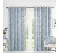 Sundour Sade Fully Lined Ready Made Floral Eyelet Curtains Blue 46X72"