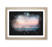 Sundown In Sri Lanka Paint Splash Modern Art Framed Wall Art Print, Ready to Hang Picture for Living Room Bedroom Home Office Décor, Oak A2 (64 x 46 cm)