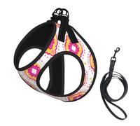 Sundown Pink & Yellow Geometric No Pull Dog Harness and Leash Set, Cute Reflective Adjustable Vest for Small Dogs,Breathable Mesh Puppy Harness for Walking Hiking,Medium