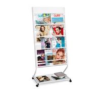 SUNDOY 4-Pocket Floor Standing Brochure Display Stand - Metal Magazine Stand Literature Rack with Wheels for Trade Shows, Exhibitions, Offices & Retail Stores (White-4-Layer)