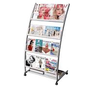 SUNDOY 4-Tier Floor Standing Brochure Display Stand, Metal Magazine Stand and Literature Rack with Wheels for Trade Shows, Exhibitions, Offices and Retail Stores, Silver