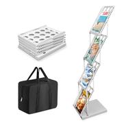 SUNDOY Portable A4 Brochure Display Stand - 4-Pocket Folding Magazine Rack for Trade Shows, Exhibitions, Offices & Events (White-4-floor)