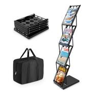 SUNDOY Portable A4 Brochure Display Stand - 4-Pocket Folding Magazine Rack for Trade Shows, Exhibitions, Offices & Events (Black-4-floor)