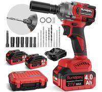 Sundpey 650N·m Cordless Impact Driver - 2-in-1 3200RPM Brushless Electric Impact Gun - 21V 480Ft-lbs Power Impact Wrench with 2 x 4.0Ah Battery & 6 Sockets & 9 Drill Bits & Desktop Charger & Tool Case