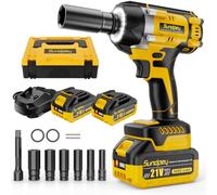 Sundpey 700N·m Cordless Impact Driver - 2-in-1 Brushless Electric Impact Drill Set w/ 2×4.0Ah Battery, LED Ring Light, 6 Sockets, Carry Case, 21V Power Impac Wrench for Car Tyre Nut Repair & DIY Task