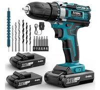 Sundpey Cordless Drill Set 21V - 2 x 2.0Ah Battery Drill Cordless Rechargeable, Electric Screwdriver with 18+1 Torque, 2 Speed, 3/8" Keyless Chuck & Spirit Level, 45N.m Power Drill for Home Repair DIY
