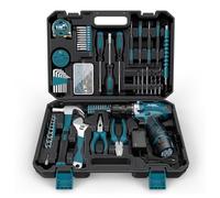 Sundpey Home Tool Kit 206-PCs - Household Tool Set with 12V Cordless Electric Screwdriver Drill Set - Portable Starter Power Tool Combo Kits - Basic General Homeowner Tool Box for Men & Women for Home