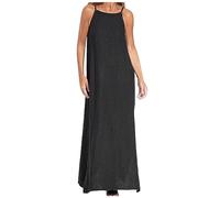 Sundress for Women UK Cotton Linen Summer Maxi Dresses Sleeveless Spaghetti Strap Dresses Solid Color Swing Long Dress Elegant Business Work Dress Holiday Beach Party Dresses Black