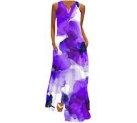 Sundress For Women Uk Floral Cute Dresses For Women Vintage Loose Fit Holiday Beach Women'S Maxi Dress Sleeveless Womens Summer Dresses With Pockets Flowy Vacation Tank V Neck Boho Dresses For Women