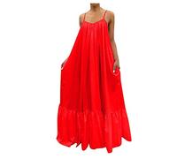 Sundresses for Women 2025 Women Solid Dress Fashion Loose Backless Swing Strap Pocket Big Casual Dress Women's Dress Maxi Dresses for Women (Orange, M)