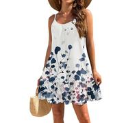 Sundresses for Women UK, Womens Summer Dresses Spaghetti Strap Floral Print Tiered Swing A Line Short Sundresses Ladies Beach Cover Up Dress Sister Birthday Gifts,Dark Blue,S,u508k