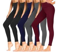 Sundwudu 5 Pack Leggings with Pockets for Women - Tummy Control High Waisted Soft Black Workout Yoga Pants, 9-black*2+grey+navy+wine, Large-X-Large