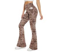 Sundwudu Black Flare Yoga Pants for Women - Soft High Waist Bootcut Leggings Tall & Long Bootleg Pants for Women, Leopard-pocket, M