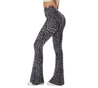 Sundwudu Black Flare Yoga Pants for Women - Soft High Waist Bootcut Leggings Tall & Long Bootleg Pants for Women, Grey Leopard, M