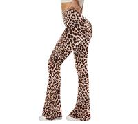 Sundwudu Black Flare Yoga Pants for Women - Soft High Waist Bootcut Leggings Tall & Long Bootleg Pants for Women, 3-Leopard, M