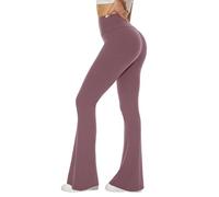 Sundwudu Black Flare Yoga Pants for Women - Soft High Waist Bootcut Leggings Tall & Long Bootleg Pants for Women, Pink, XL