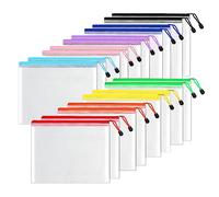 SUNEE A5 Plastic Wallets, 18 Pcs Mesh Zip Lock File Bags in 9 Colours, Waterproof Document Wallets for Office Home School Supplies, Travel Storage, Stationery Organiser