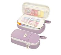 SUNEE Large Capacity Pencil Case with Compartments and Handle, Aesthetic Pen Pouch Organizer, Big Storage Portable Pencil Bag for Girls, Boys, Adults, School and Office Stationery Supplies, Purple