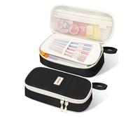 SUNEE Large Capacity Pencil Case with Compartments and Handle, Aesthetic Pen Pouch Organizer, Big Storage Portable Pencil Bag for Girls, Boys, Adults, School and Office Stationery Supplies, Black