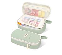 SUNEE Large Capacity Pencil Case with Compartments and Handle, Aesthetic Pen Pouch Organizer, Big Storage Portable Pencil Bag for Girls, Boys, Adults, School and Office Stationery Supplies, Green