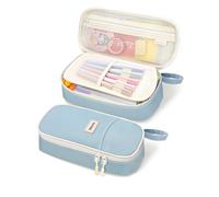 SUNEE Large Capacity Pencil Case with Compartments and Handle, Aesthetic Pen Pouch Organizer, Big Storage Portable Pencil Bag for Girls, Boys, Adults, School and Office Stationery Supplies, Blue