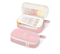 SUNEE Cute Pencil Case, Aesthetic Pen Pouch, Colored Large Pencil Bag with Zipper, Kawaii Stationery Storage and Organizer, Pink School Supplies for Teen and Adult Girls