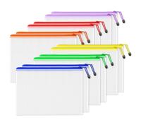 SUNEE Plastic Wallets A3, 12 Pack Mesh Zip Lock Document Wallets & File Bags, Waterproof Plastic Folders A3 for School, Office, Home and Travel Storage - 6 Colours