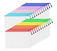 SUNEE Plastic Wallets A3, 24 Pack Mesh Zip Lock Document Wallets & File Bags, Waterproof Plastic Folders A3 for School, Office, Home and Travel Storage - 8 Colours