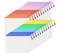 SUNEE Plastic Wallets A4, 24 Pack Mesh Zip Lock Document Wallets & File Bags, Waterproof Plastic Folders A4 for School, Office, Home and Travel Storage - 8 Colours
