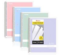SUNEE Spiral Notebooks Wide Ruled, 1-Subject, 4 Pack, 8 x 10-1/2 in, 70 Sheets, 3-Hole Punched 70gsm Paper, Pastel Pink, Purple, Blue, Green for School, Home & Office, Writing Journal