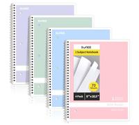 SUNEE Spiral Notebooks Wide Ruled, 1-Subject, 4 Pack, 8 x 10-1/2 in, 70 Sheets, 3-Hole Punched Paper, Pastel Pink, Purple, Blue, Green for School, Home&Office,Writing Journal