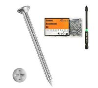 Suneke Pack of 100 M3.5 mm x 16 mm High Hardness Drywall Screws, 304 Stainless Steel, Fine Thread, Flat Head, Wood Screws with Organiser Box & 1 PH2#2 Long Bit