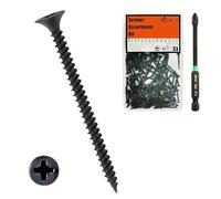 Suneke Pack of 200 M3.5 mm x 25 mm High Hardness Drywall Screws, Black Phosphate, Fine Thread, Flat Head, Wood Screws with Organiser Box & 1 PH2#2 Long Bit