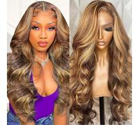 Sunelk Lace Front Wig Human Hair 200 Density Honey Blonde Ombre Highlight Wavy Lace Front Wig Human Hair Pre Plucked HD Lace Front Glueless Wig for Women 4/27 Color 22 Inch