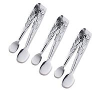 Sunenlyst 3PCS Mini Serving Tongs, 4Inch Rose Stainless Steel Sugar Cube Tongs, Sliver Small Ice Tongs for Tea and Coffee Party, Appetizers, Desserts by (Silver)