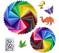 Sunerly 200 Sheets 50 Vivid Colors Single Sided Origami Paper for Arts and Crafts Projects + 100PCS Wiggle Googly Eyes (100 Sheets 15x15cm + 100 Sheets 10x10cm)