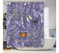 Suneve Butterfly Lavender Shower Curtains for Bathroom, shower curtains Mould Proof Resistant, Quick-Drying Waterproof Washable bathroom curtain Includes 12 Pcs curtain Hooks, 200x200cm(78.7x78.7in)