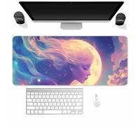 Suneve Gaming Mouse Pad,Large mouse Mat with Non-Slip Rubber Base and Stitched Edges,Improved Precision and Speed Extended Mousepad for gaming, Office, Home(900x400x2mm Sleeping Moon God)