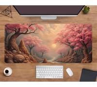 Suneve Large Gaming Mouse Mat Ancient Tree Pink 600x300x2mm, XL Extended Mouse Pad with Stitched Edges, Non-Slip Desk Mat for Office, Home, PC, Laptop