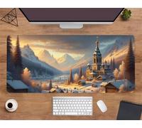 Suneve Large Gaming Mouse Mat Church Scenery Town 900x400x3mm, XL Extended Mouse Pad with Stitched Edges, Non-Slip Desk Mat for Office, Home, PC, Laptop