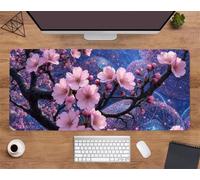 Suneve Large Gaming Mouse Mat Pink Peach Blossoms 1000x500x3mm, XL Extended Mouse Pad with Stitched Edges, Non-Slip Desk Mat for Office, Home, PC, Laptop