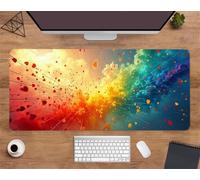 Suneve Large Gaming Mouse Mat Rainbow Watercolors 900x400x3mm, XL Extended Mouse Pad with Stitched Edges, Non-Slip Desk Mat for Office, Home, PC, Laptop