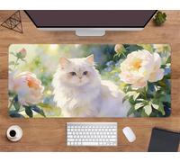 Suneve Mouse Pad Gaming Cat Peony Anime, 700x400mm Extended XXL Mouse Mat, Improved Precision and Speed XL Mousepad, Non-Slip Rubber Base Desk Pad Large for Office & Home