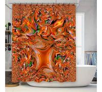 Suneve Orange Floral Print Shower Curtain 220x180cm, Mould Proof Resistant Waterproof shower curtain, 100% Polyester Fabric Bathroom Curtains with 12 Hooks for Wet Room, bathroom, Bath Tub